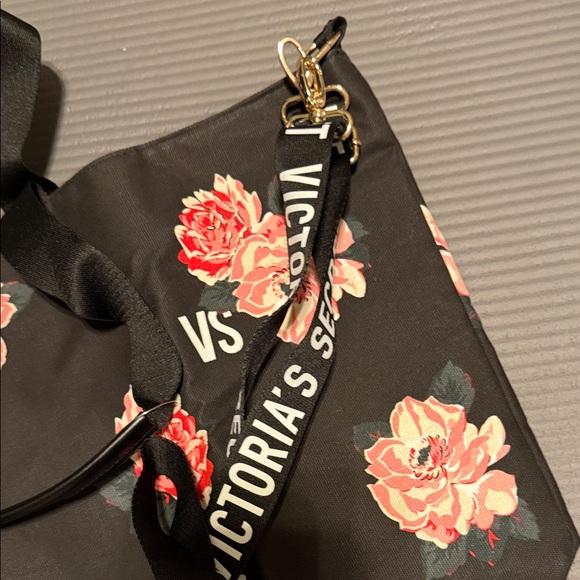 Victoria's Secret Black Tote with Pink Floral Design - Picture 3 of 5